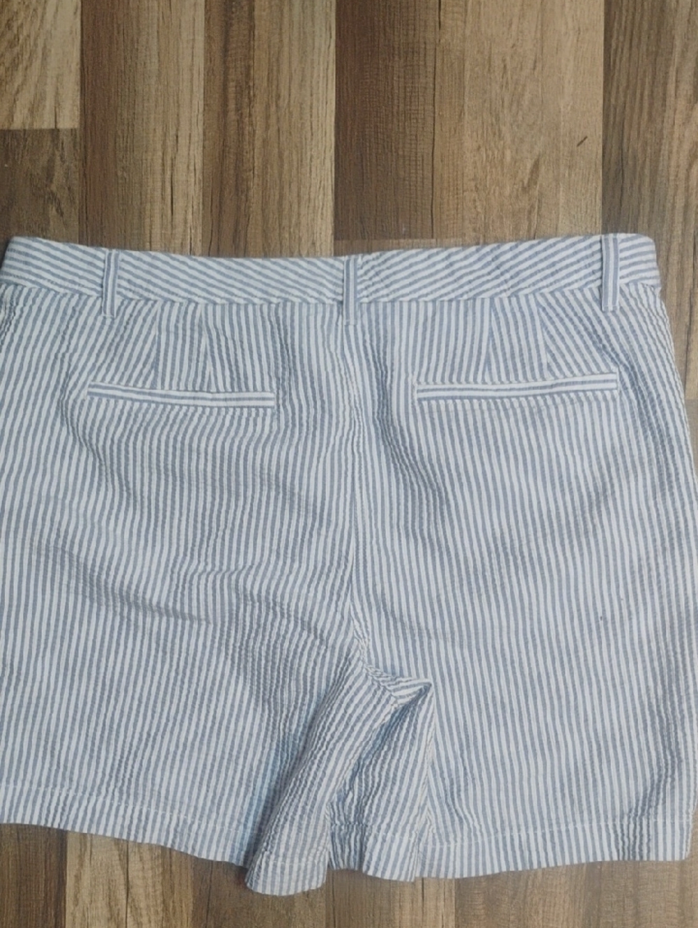 Talbots Women's Seersucker Stripped Flat Front Cotton Shorts - White and Blue
